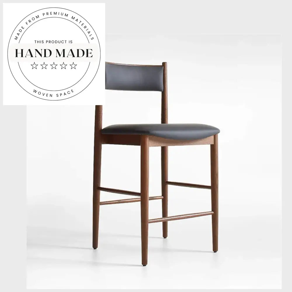 Modern Wooden Black Leather Counter Stool for Kitchen Bar Dining Chair