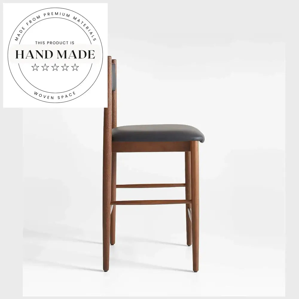 Modern Wooden Black Leather Counter Stool for Kitchen Bar Dining Chair