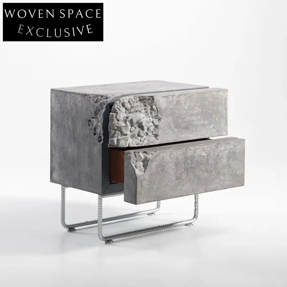 Modern Wooden Broken Pattern Metal Leg Side Table for Bedroom Sofa