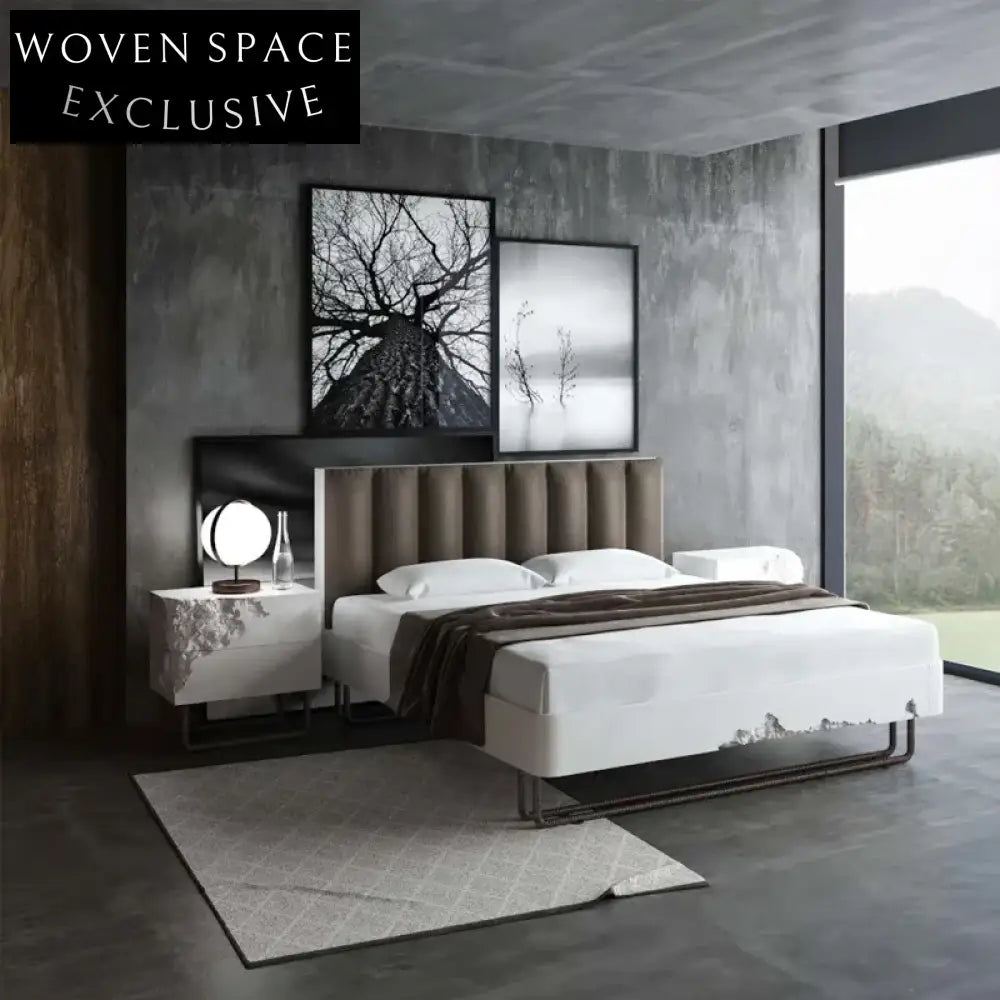 Modern Wooden Broken Pattern Metal Leg Side Table for Bedroom Sofa