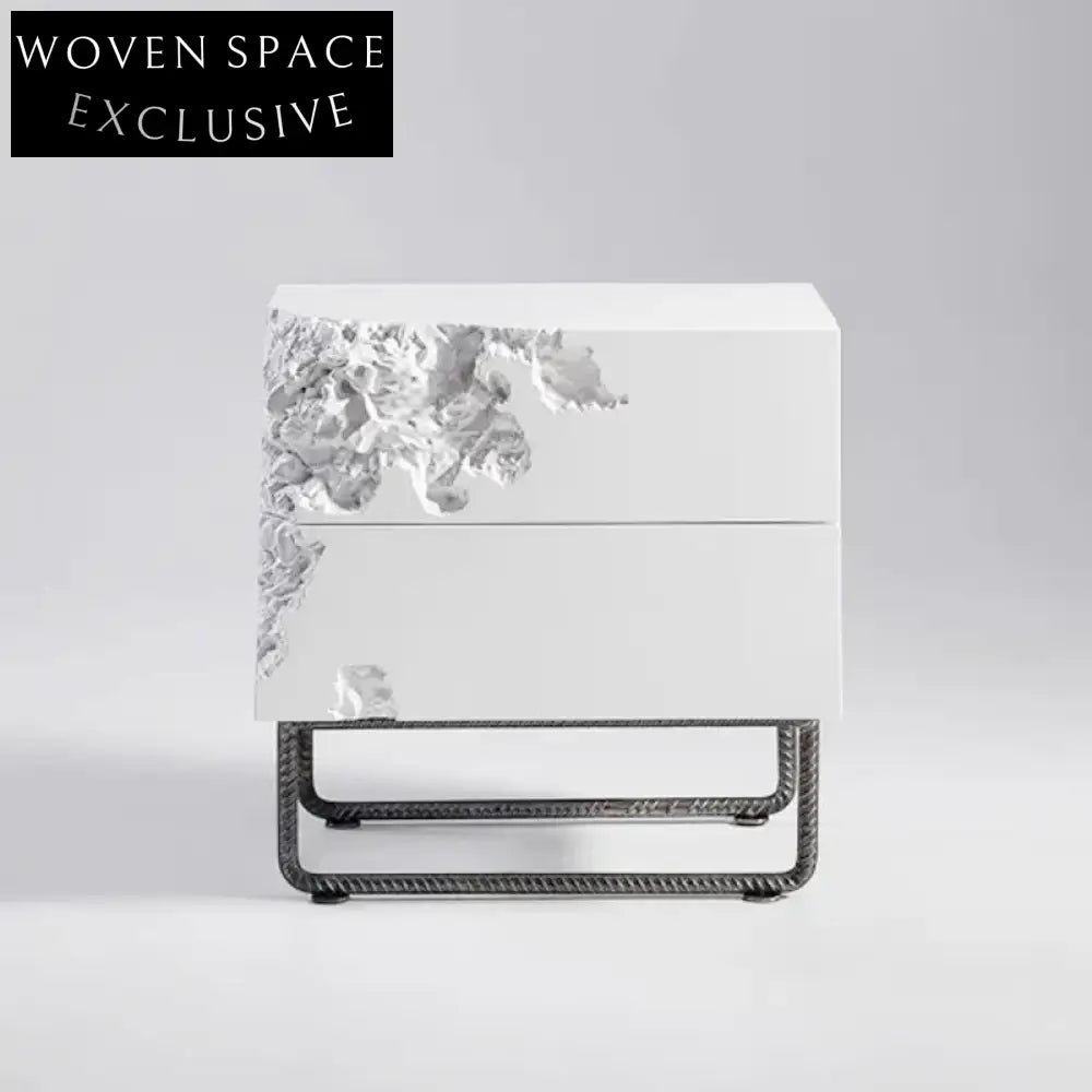 Modern Wooden Broken Pattern Metal Leg Side Table for Bedroom Sofa