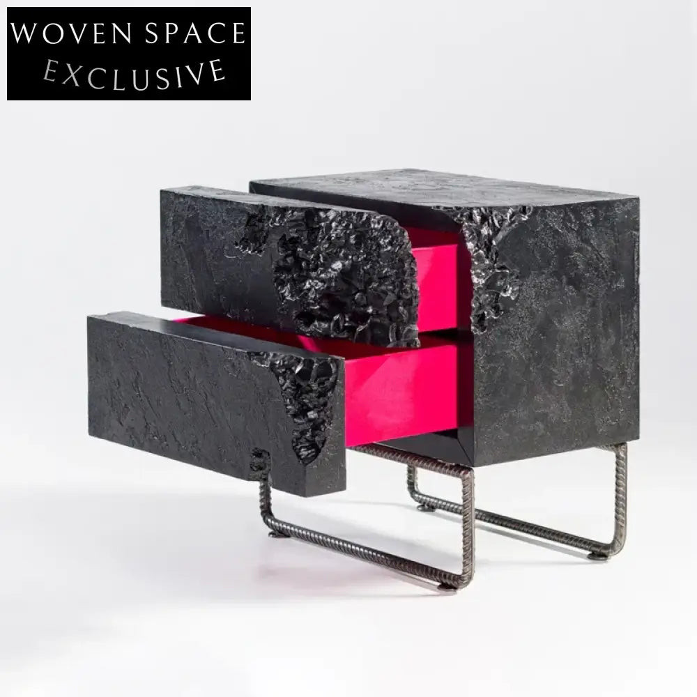 Modern Wooden Broken Pattern Metal Leg Side Table for Bedroom Sofa