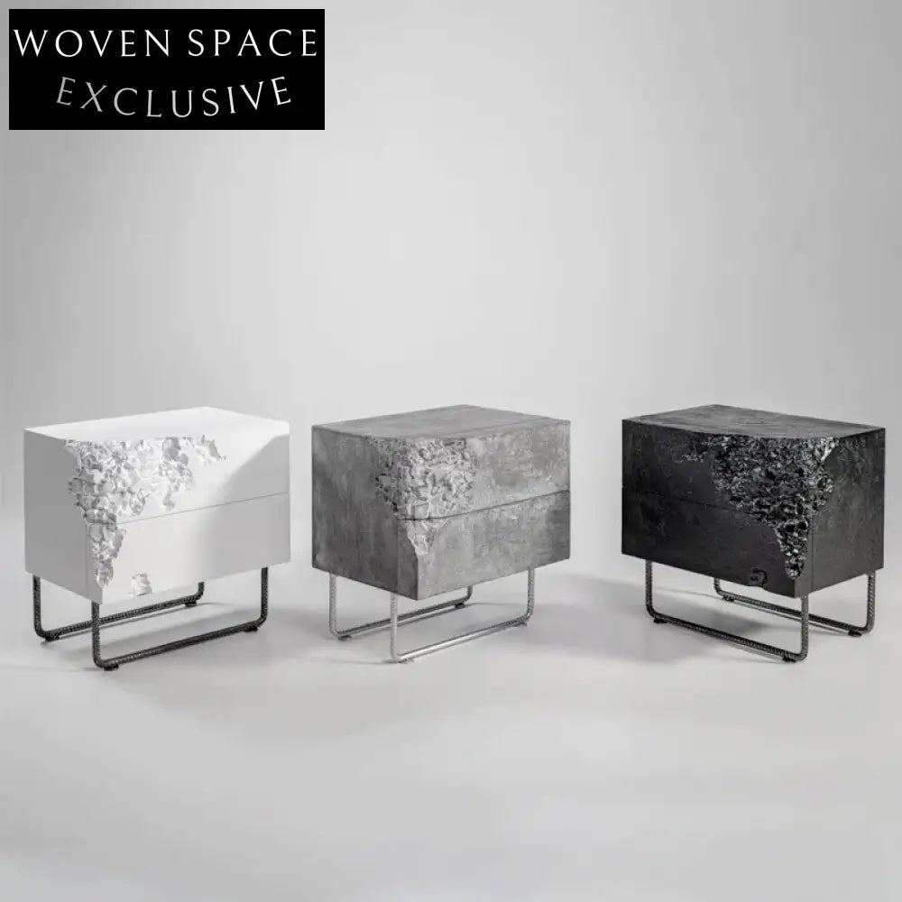 Modern Wooden Broken Pattern Metal Leg Side Table for Bedroom Sofa