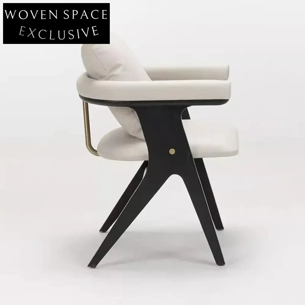 Modern Wooden Dining Chair with Elegant Curved Armrest and Custom Upholstery