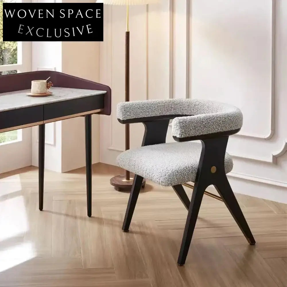 Modern Wooden Dining Chair with Elegant Curved Armrest and Custom Upholstery