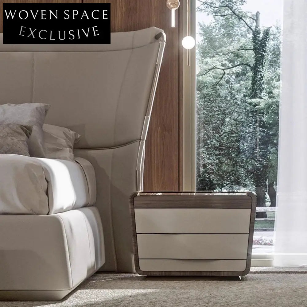 Modern Wooden Glass Top Minimalist Bedroom Nightstand with Storage Drawers