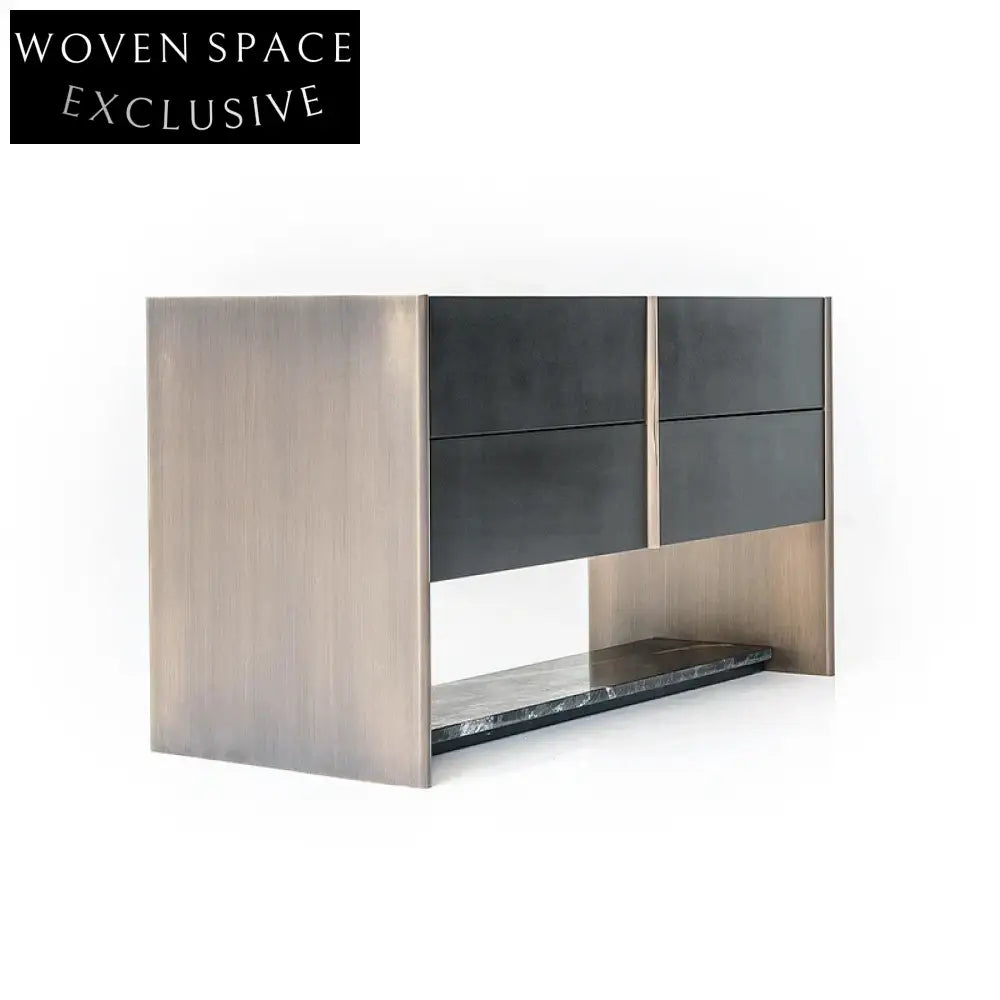 Modern Wooden Marble Top Four-Drawer Bedside Storage Nightstand Cabinet