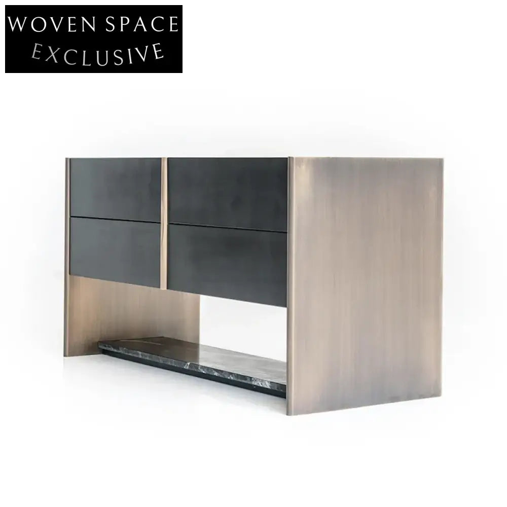 Modern Wooden Marble Top Four-Drawer Bedside Storage Nightstand Cabinet