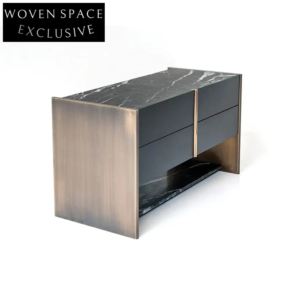 Modern Wooden Marble Top Four-Drawer Bedside Storage Nightstand Cabinet