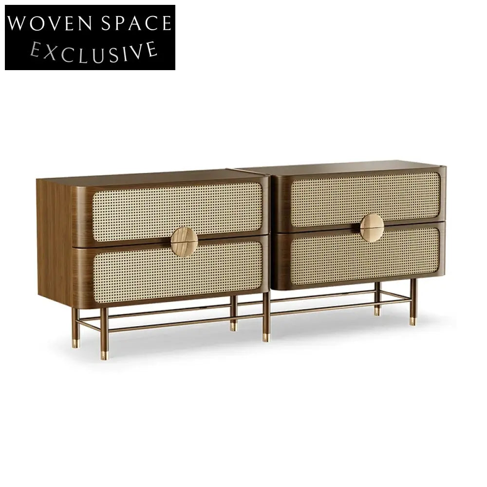 Modern Wooden Rattan Sideboard Cabinet with 4 Storage Drawers for Home