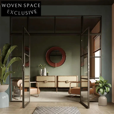 Modern Wooden Rattan Sideboard Cabinet with 4 Storage Drawers for Home