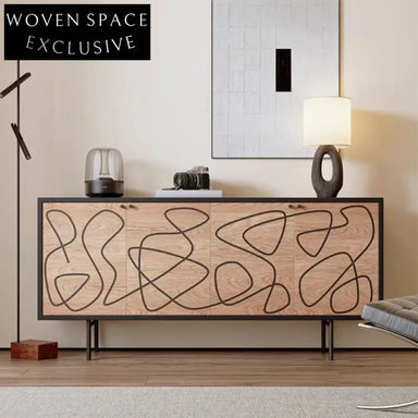 Modern Wooden Sideboard Cabinet with Black Metal Frame for Dining Room Storage