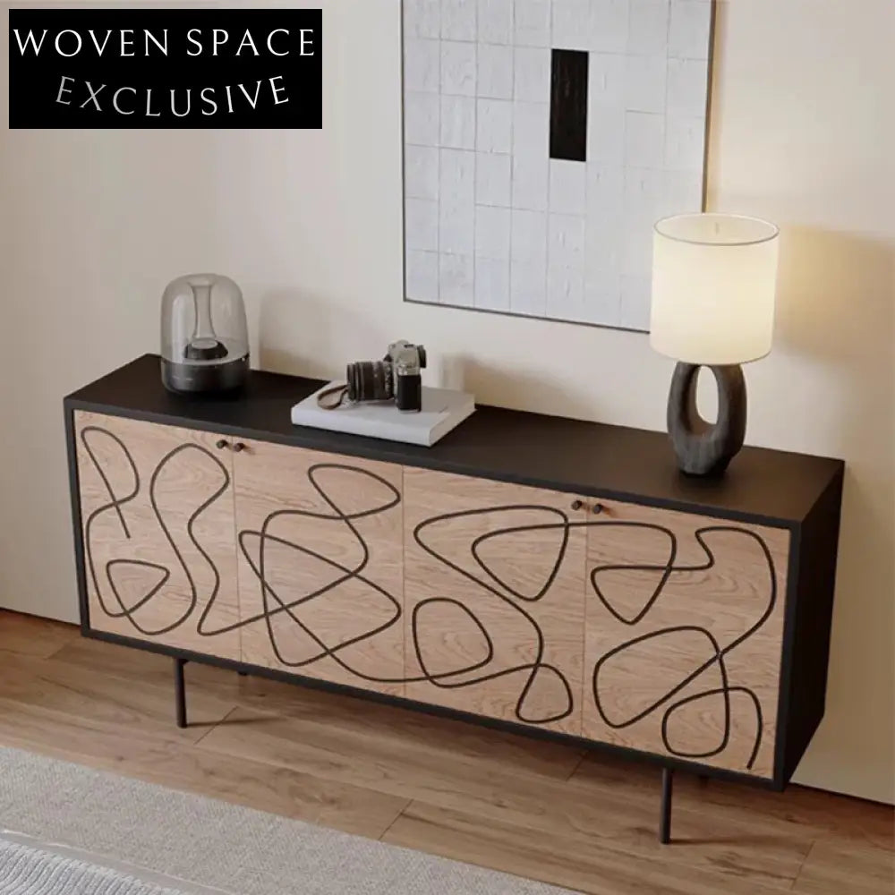 Modern Wooden Sideboard Cabinet with Black Metal Frame for Dining Room Storage