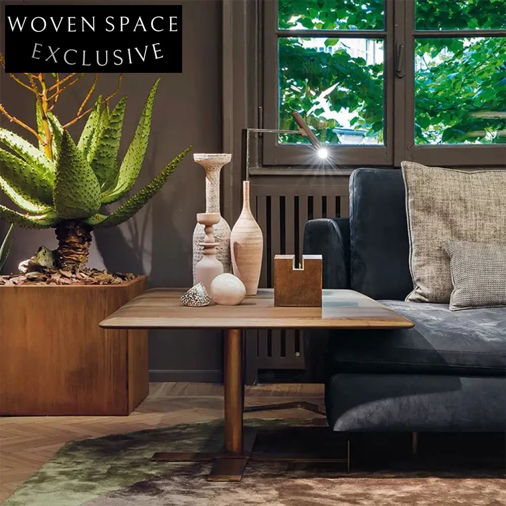 Modern Wooden Top Adjustable C-Shape Sofa Side Coffee Table for Living Room