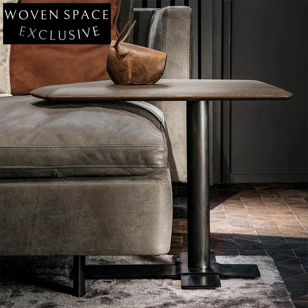 Modern Wooden Top Stainless Steel Adjustable Height C-Shape Sofa Side Coffee Table