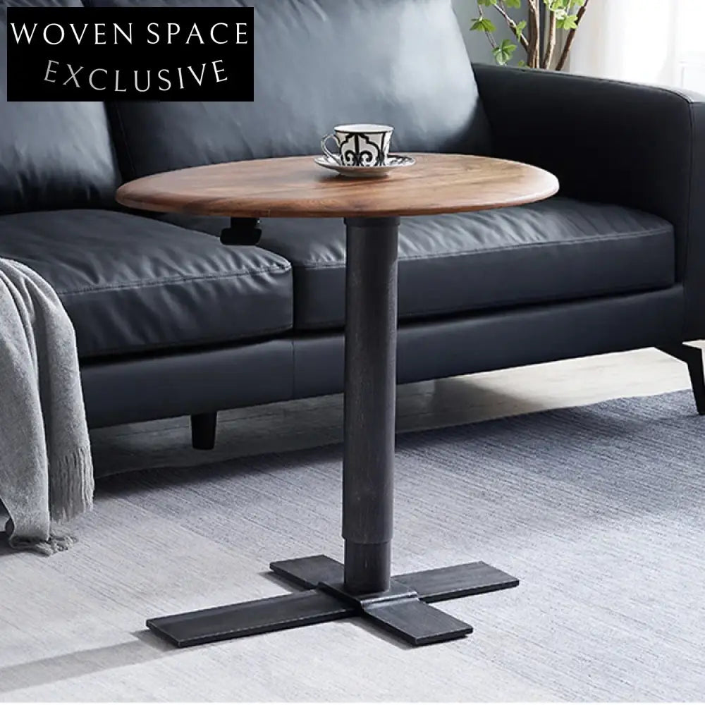 Modern Wooden Top Stainless Steel Adjustable Height C-Shape Sofa Side Coffee Table