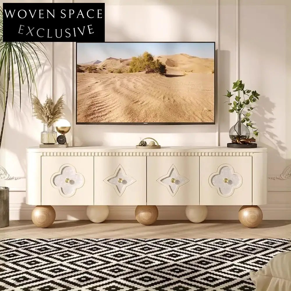 Modern Wooden TV Console Cabinet with Four Doors for Living Room Media Console