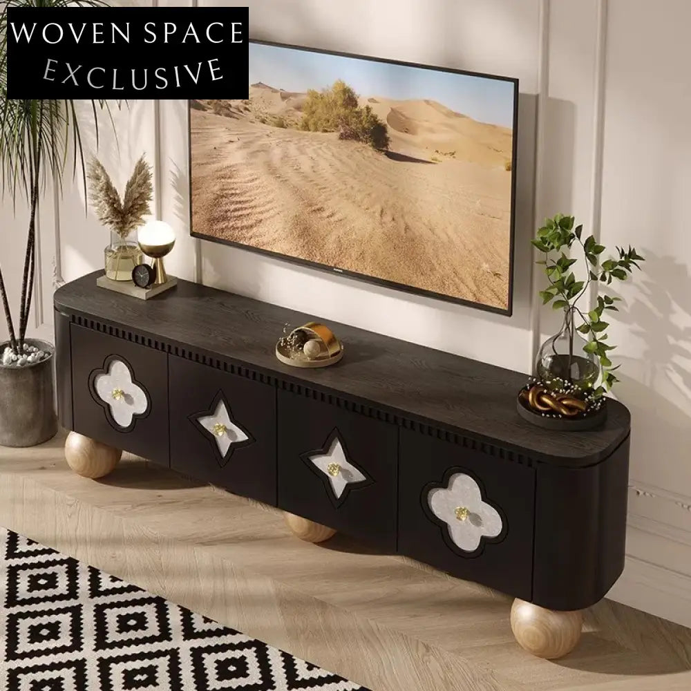 Modern Wooden TV Console Cabinet with Four Doors for Living Room Media Console