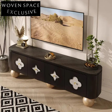 Modern Wooden TV Console Cabinet with Four Doors for Living Room Media Console