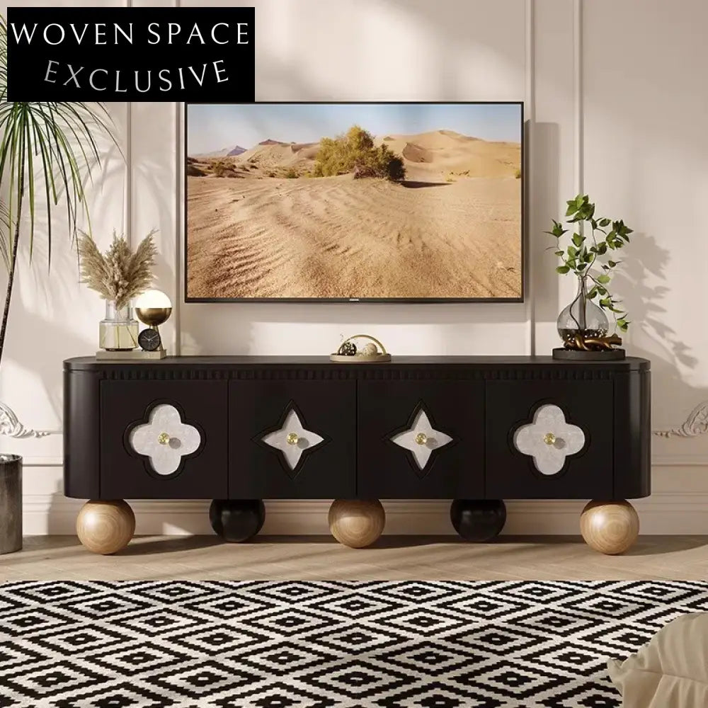Modern Wooden TV Console Cabinet with Four Doors for Living Room Media Console