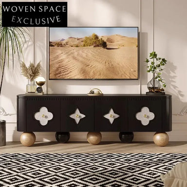 Modern Wooden TV Console Cabinet with Four Doors for Living Room Media Console