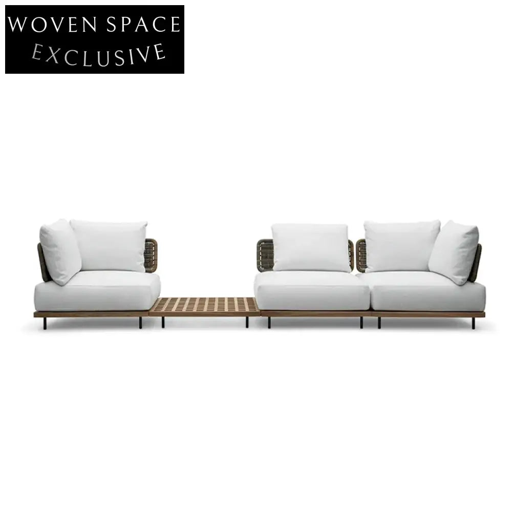 Modern Woven Rope Outdoor Patio Sofa Set with Aluminum Frame & Cushions