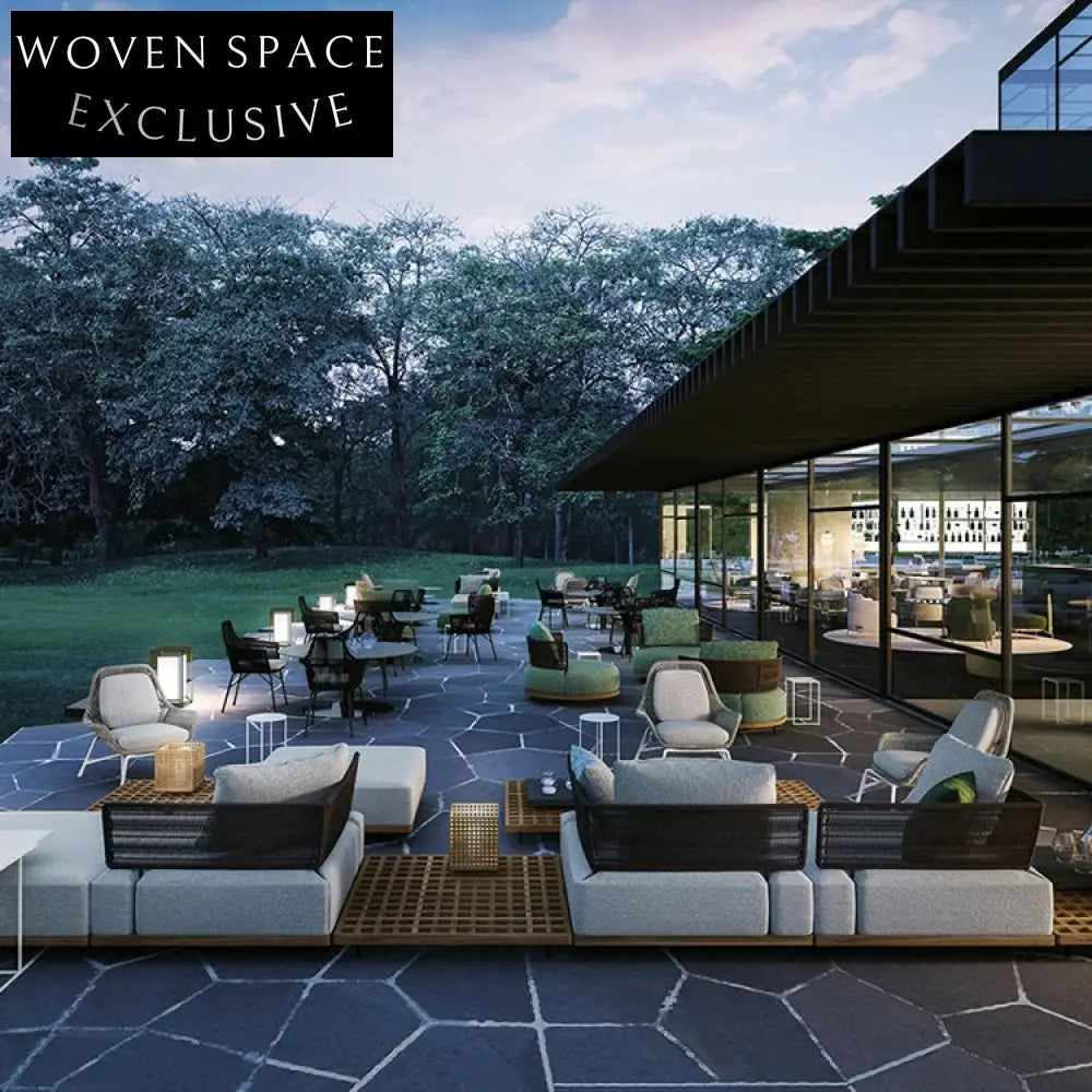 Modern Woven Rope Outdoor Patio Sofa Set with Aluminum Frame & Cushions