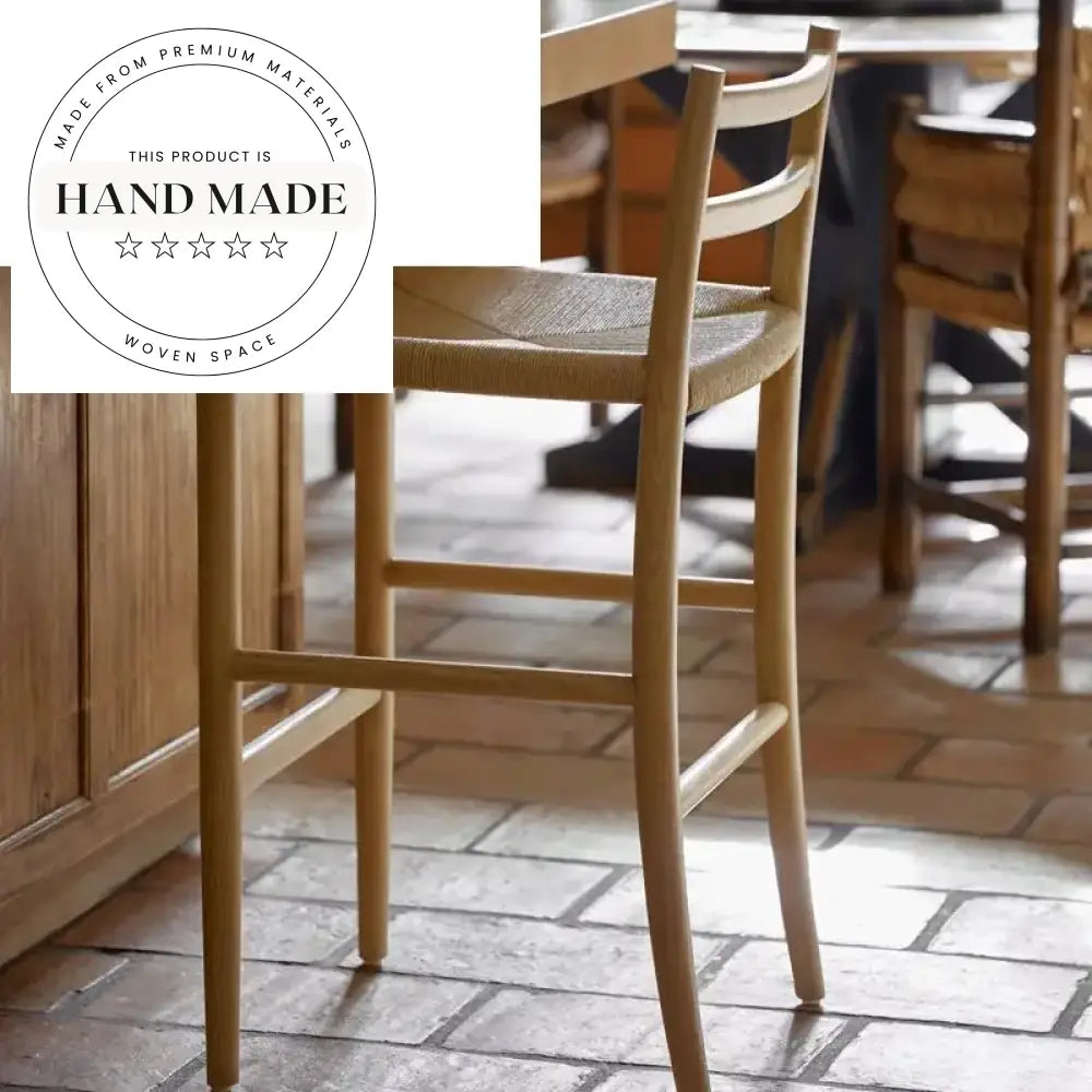 Modern Woven Wood Fabric Upholstered Bar Counter Stool for Kitchen & Hotel