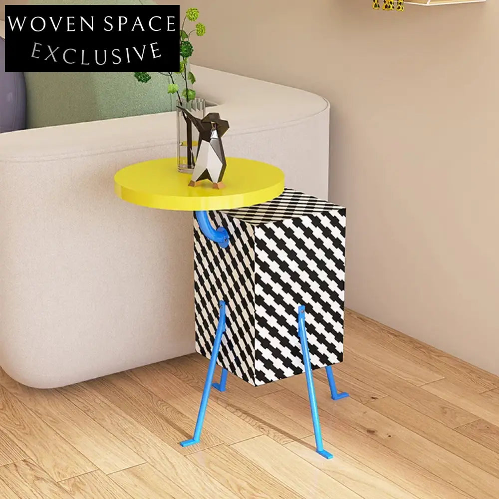 Modern Yellow Wood Plywood Top Metal Base Coffee Table