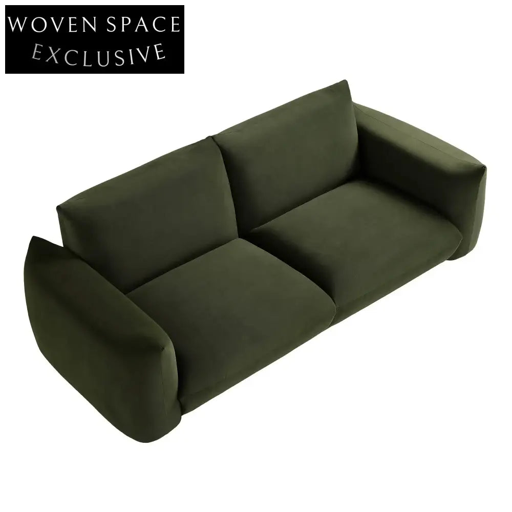 Luxurious Moss Green Velvet Three-Seater Sofa - Modern Minimalist Living Room Comfort
