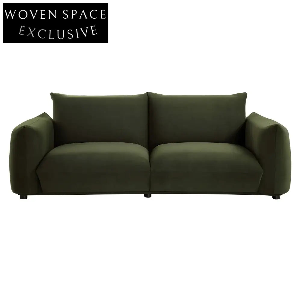 Luxurious Moss Green Velvet Three-Seater Sofa - Modern Minimalist Living Room Comfort