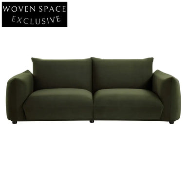 Luxurious Moss Green Velvet Three-Seater Sofa - Modern Minimalist Living Room Comfort