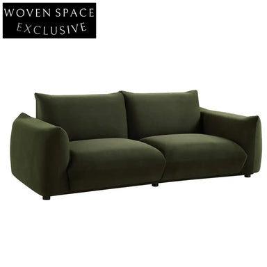 Luxurious Moss Green Velvet Three-Seater Sofa - Modern Minimalist Living Room Comfort