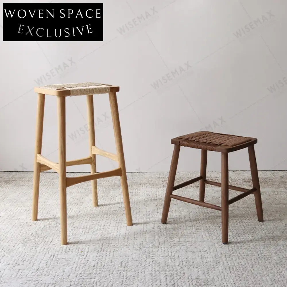 Natural Ash Wood Rattan Weave Small Stool - Vintage Footstool for Living Rooms