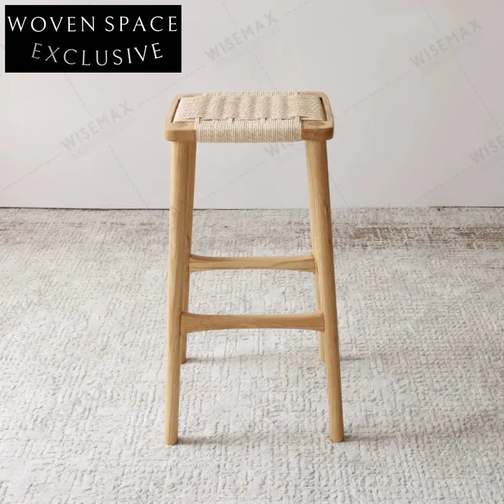 Natural Ash Wood Rattan Weave Small Stool - Vintage Footstool for Living Rooms