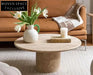 Premium Solid Natural Beige Travertine Round Coffee Table for Chic Interiors