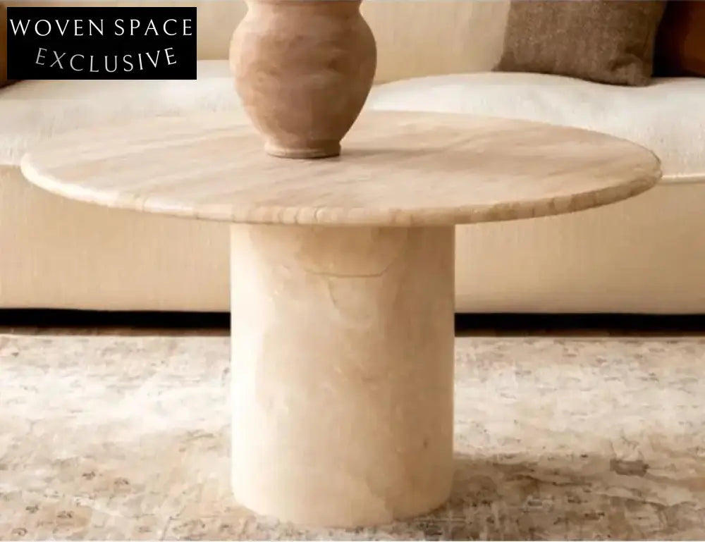 Premium Solid Natural Beige Travertine Round Coffee Table for Chic Interiors
