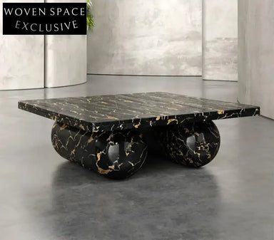 Elegant Waterproof Natural Black Marble Rectangle Coffee Table for Living Room