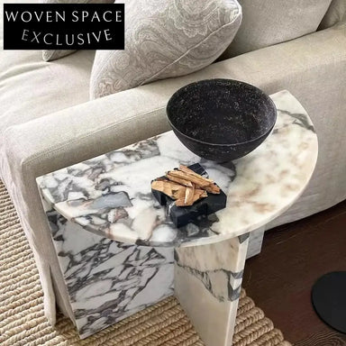Natural Italian Calacatta Viola Marble Half-Round Small Corner Coffee Table