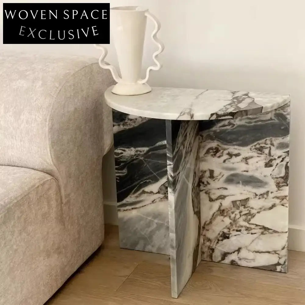 Natural Italian Calacatta Viola Marble Half-Round Small Corner Coffee Table