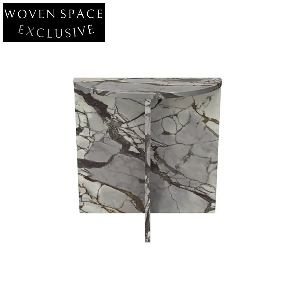 Natural Italian Calacatta Viola Marble Half-Round Small Corner Coffee Table