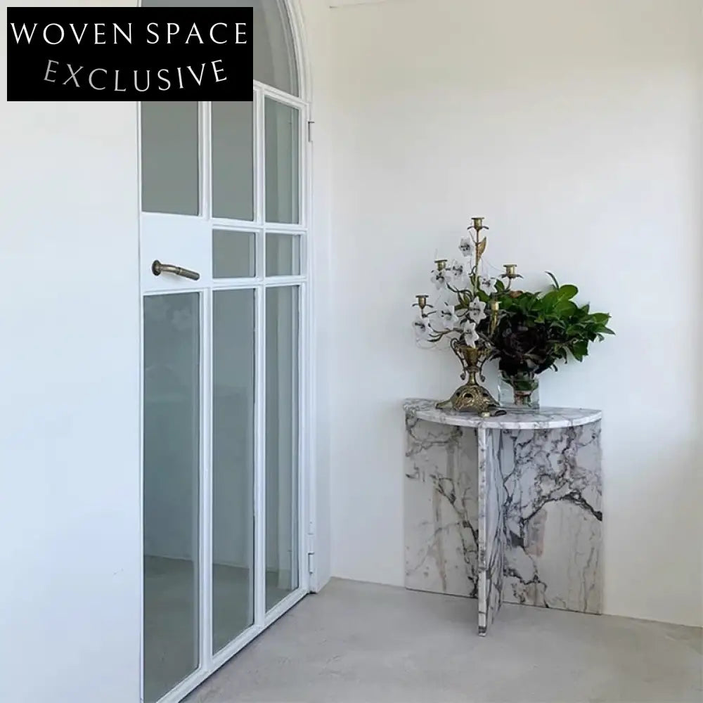 Natural Italian Calacatta Viola Marble Half-Round Small Corner Coffee Table