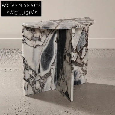 Natural Italian Calacatta Viola Marble Half-Round Small Corner Coffee Table