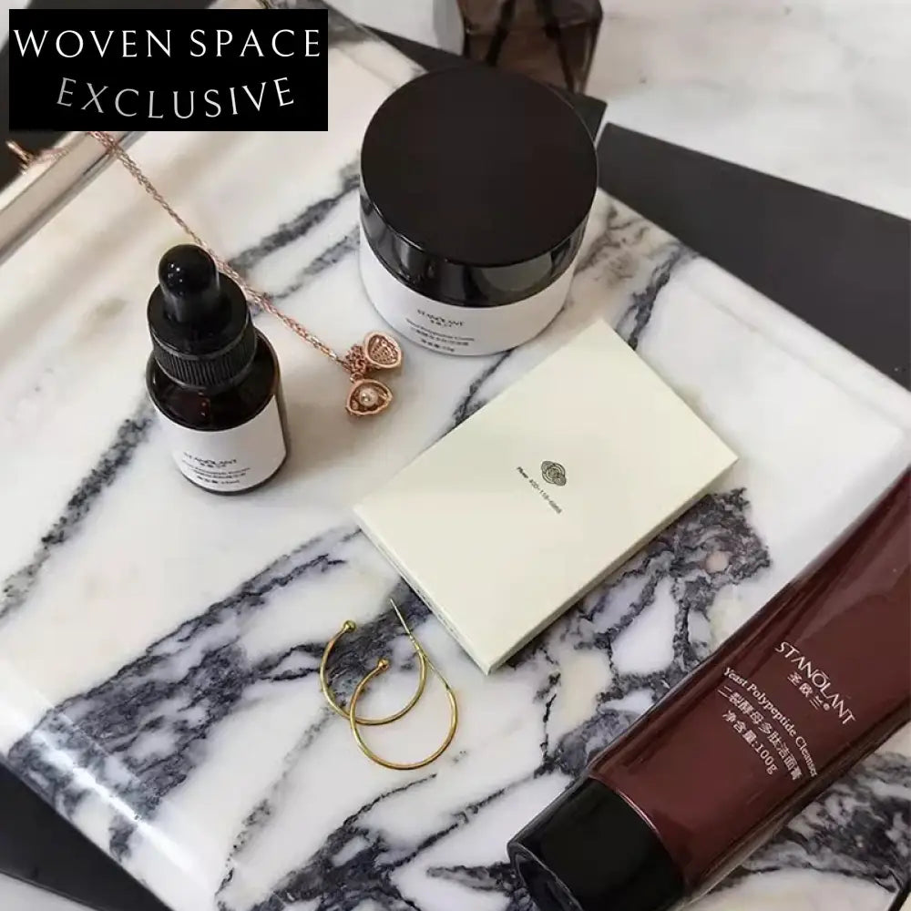 Natural Marble Decorative Table Tray, Elegant Square Design for Home Decor