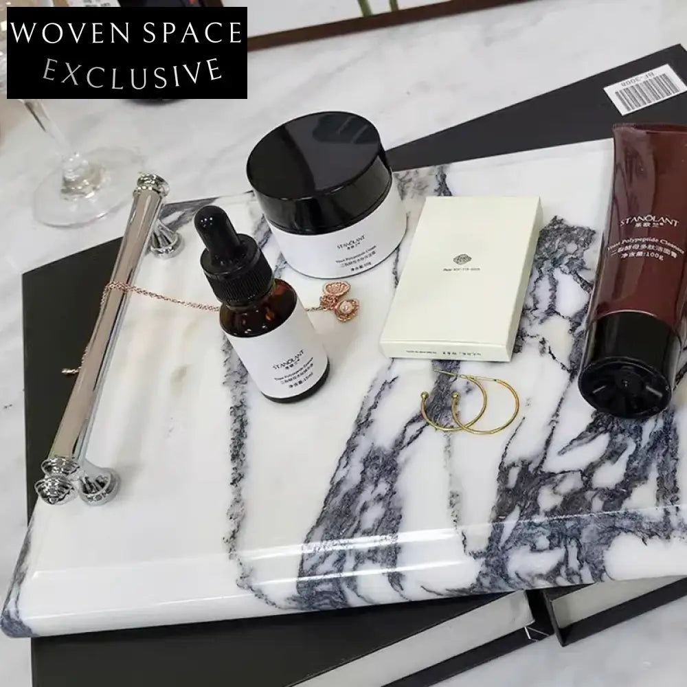 Natural Marble Decorative Table Tray, Elegant Square Design for Home Decor