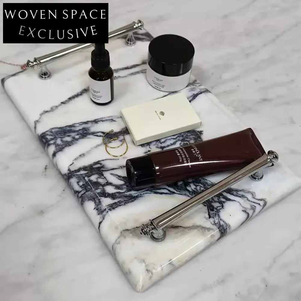 Natural Marble Decorative Table Tray, Elegant Square Design for Home Decor