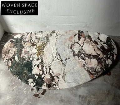 Elegant Natural Marble Oval Coffee Table - Waterproof, Durable Living Room Furniture