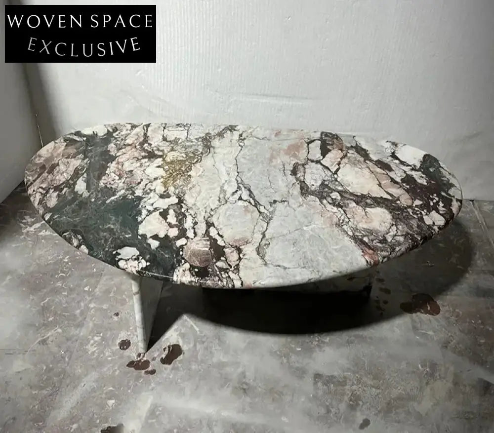 Elegant Natural Marble Oval Coffee Table - Waterproof, Durable Living Room Furniture