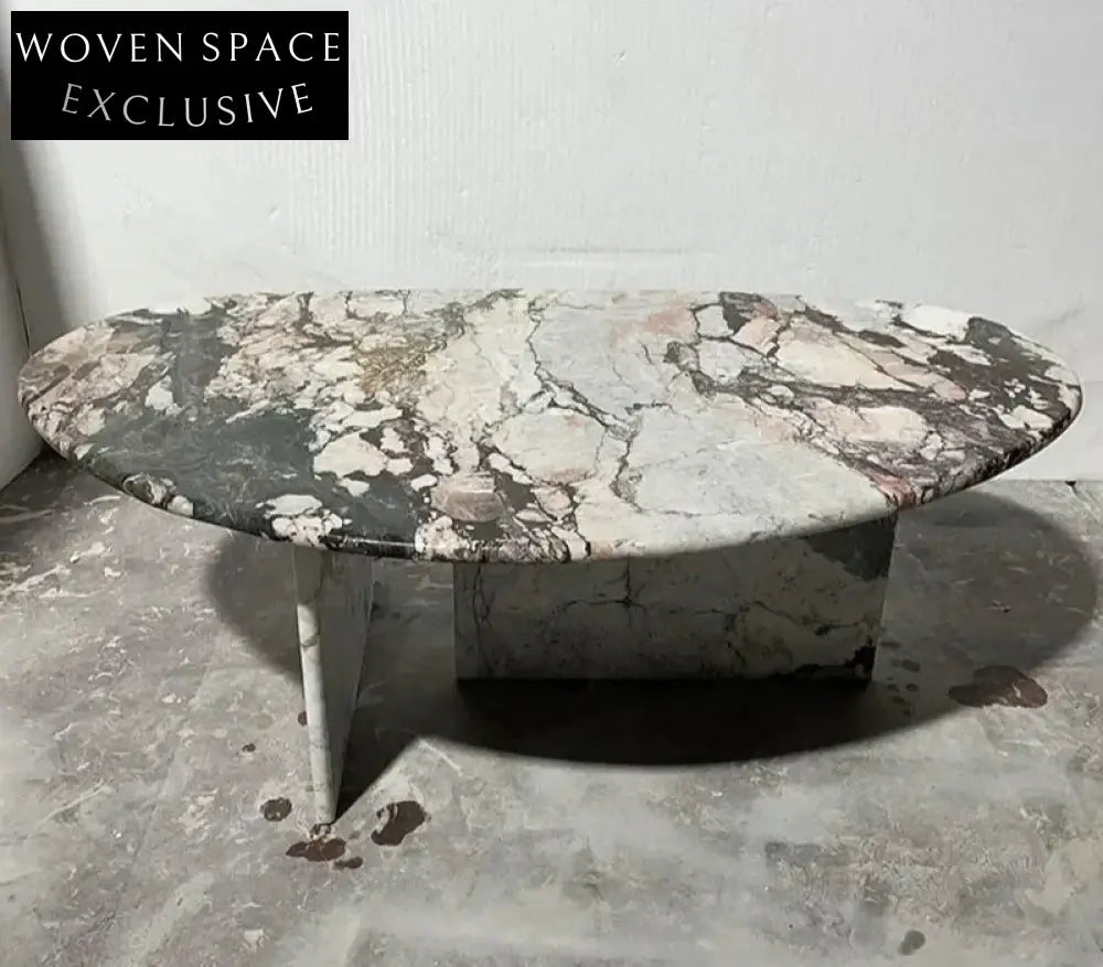Elegant Natural Marble Oval Coffee Table - Waterproof, Durable Living Room Furniture