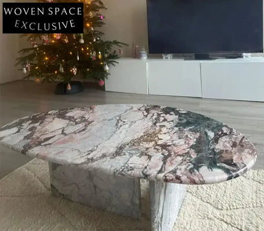 Elegant Natural Marble Oval Coffee Table - Waterproof, Durable Living Room Furniture